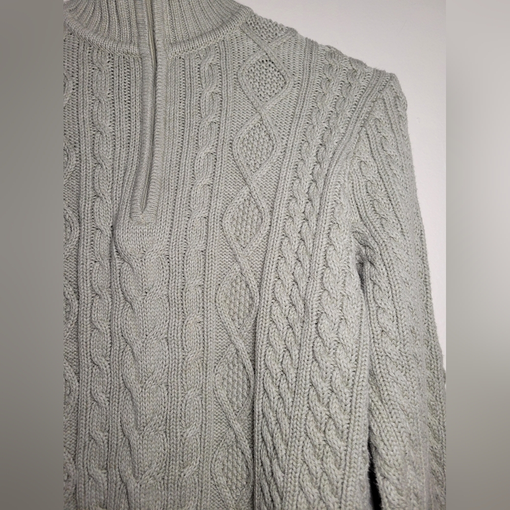 Croft & Barrow green zip henley cable knit turtleneck, sz l - Picture 4 of 7